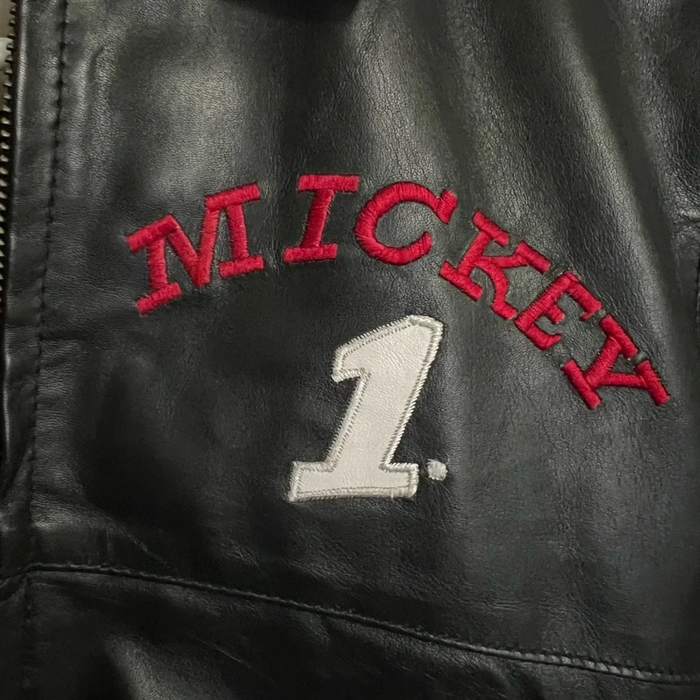 DISNEY Vintage‎ 100% Genuine Leather Mickey Mouse Jacket Embroidered Kids Sz 8